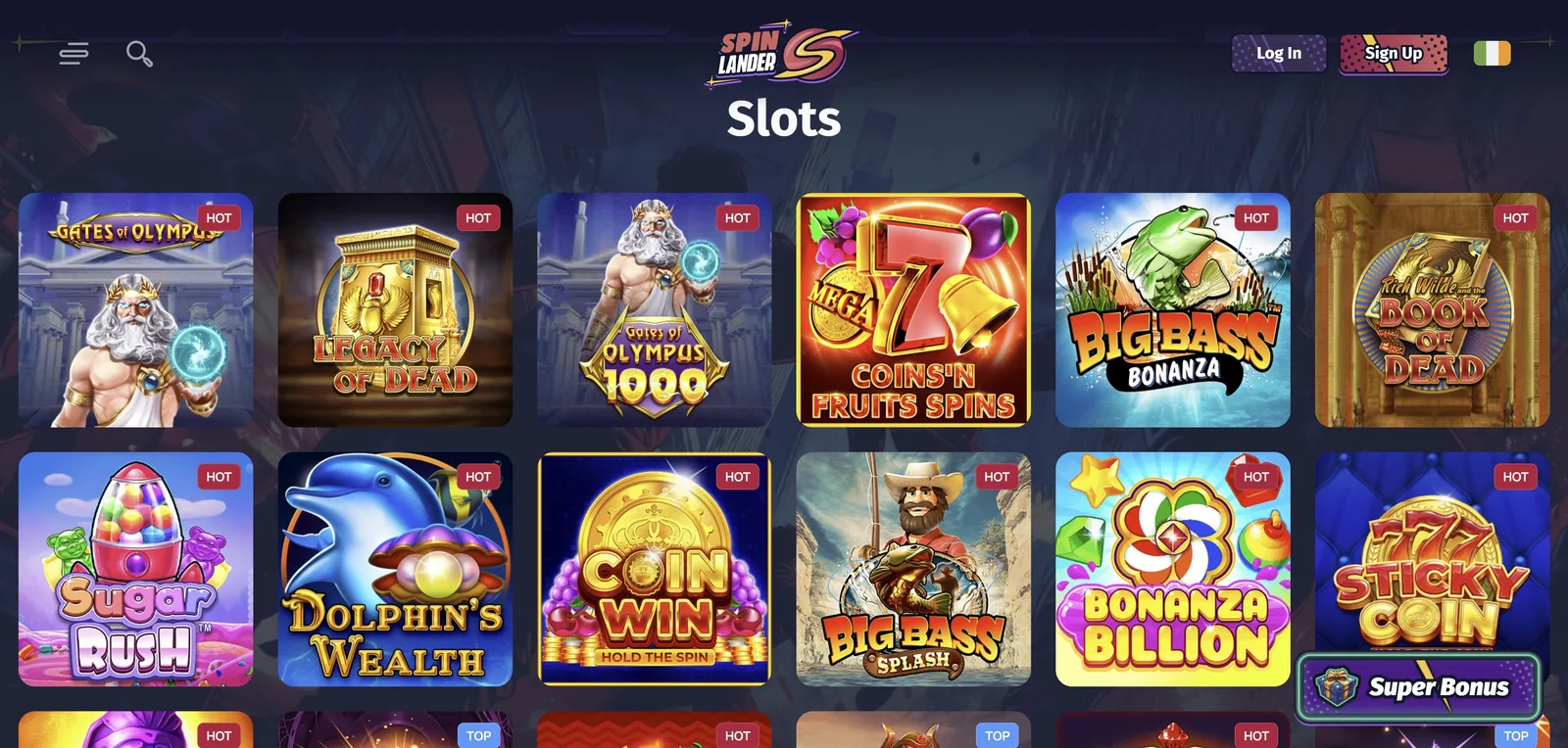 SpinLander Casino interface screenshot