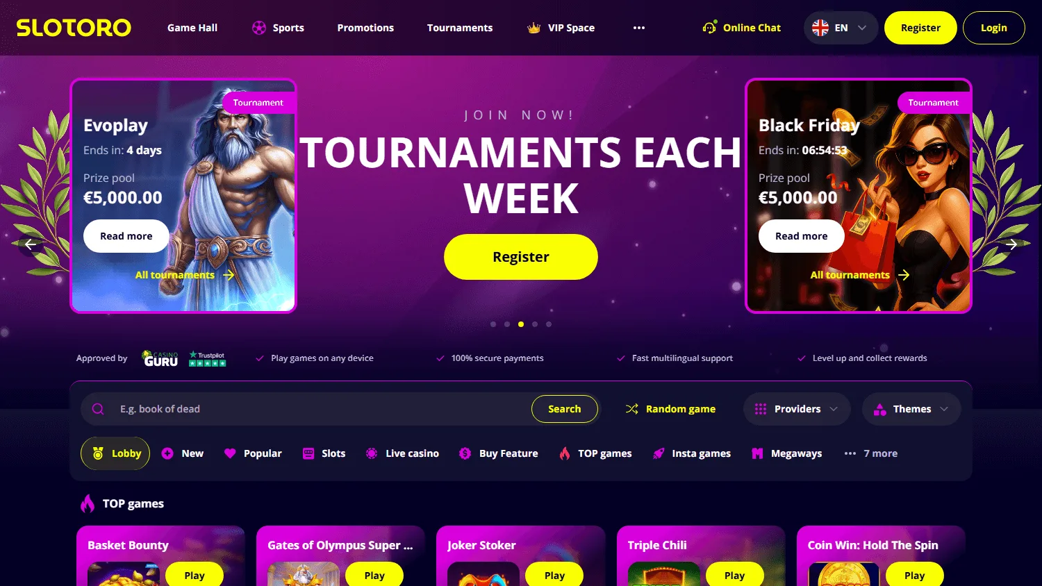 Slotoro Casino interface screenshot