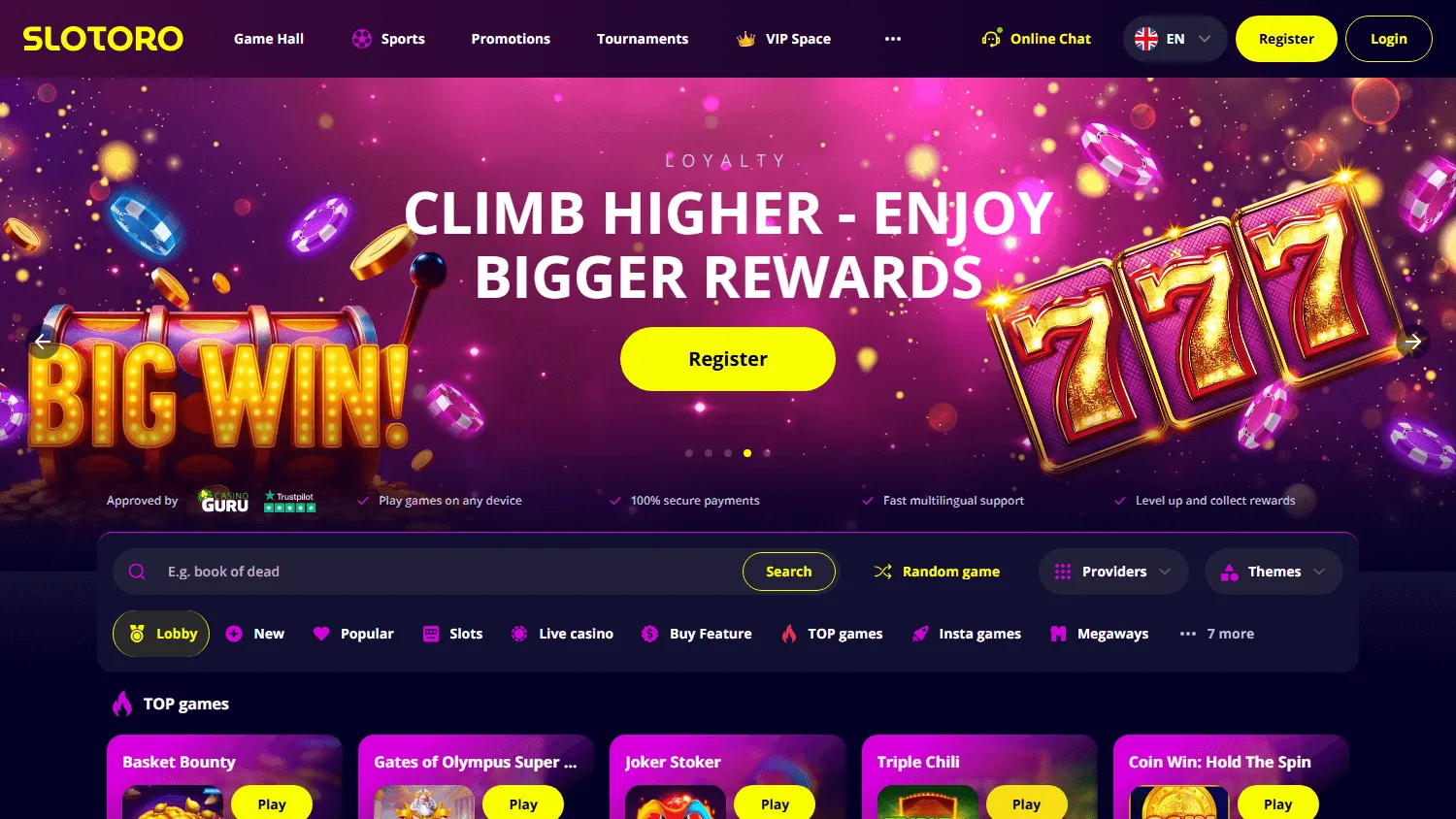 Slotoro Casino interface screenshot