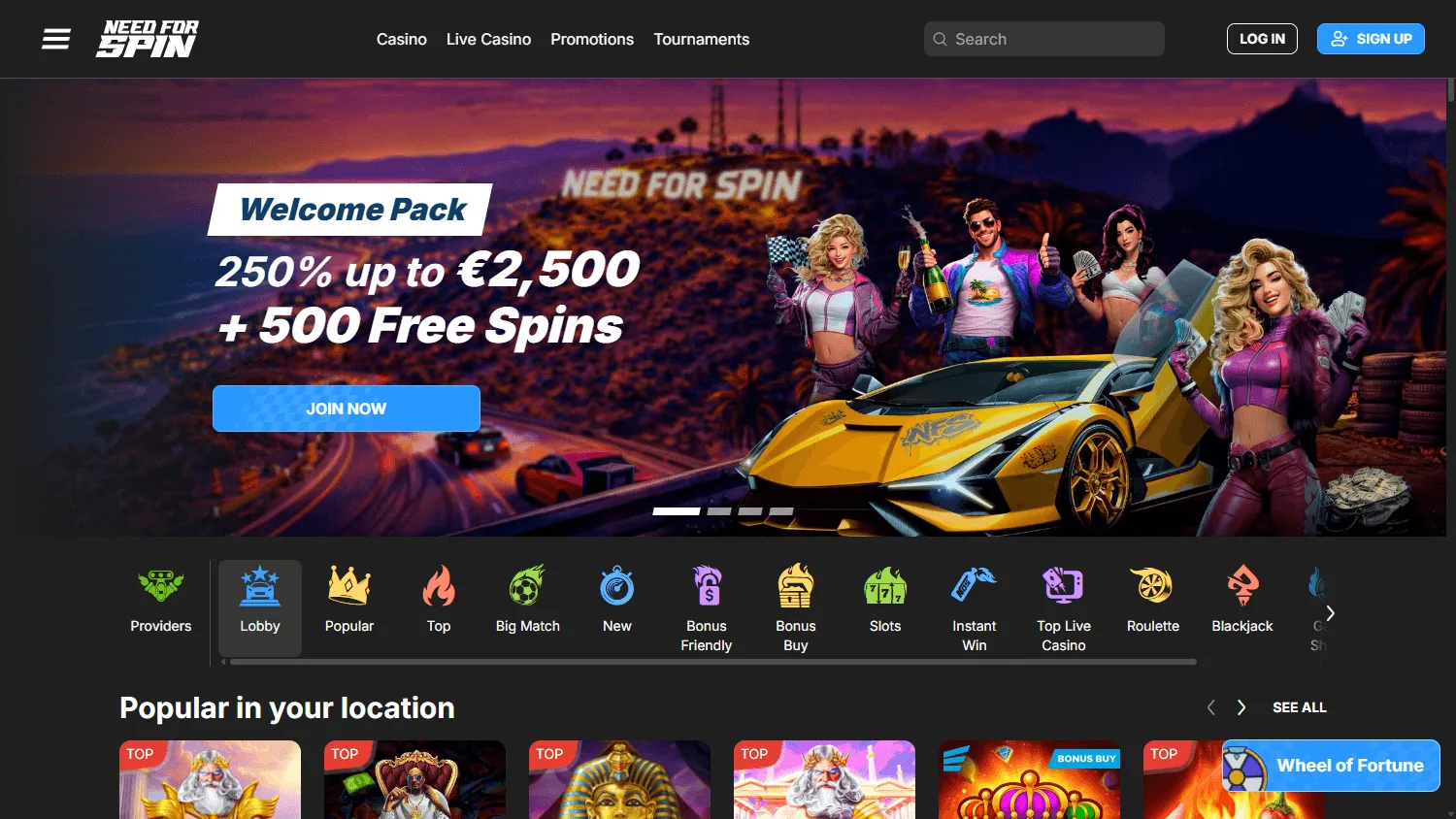 Need for Spin Casino interface screenshot